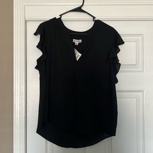 Calvin Klein Black Chiffon Flutter Sleeve Top